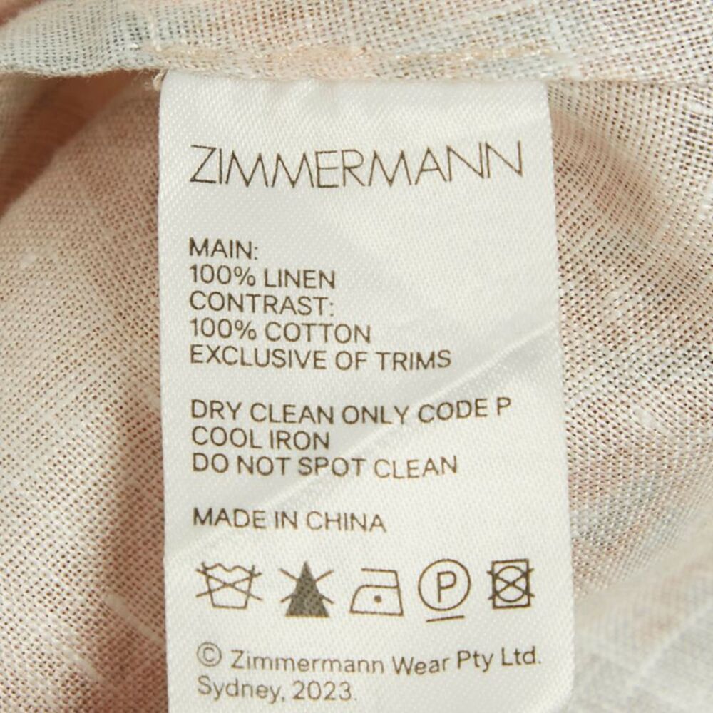 Zimmermann Beige /blue Printed Linen Plunge August Midi Dress M - Picture 5 of 5